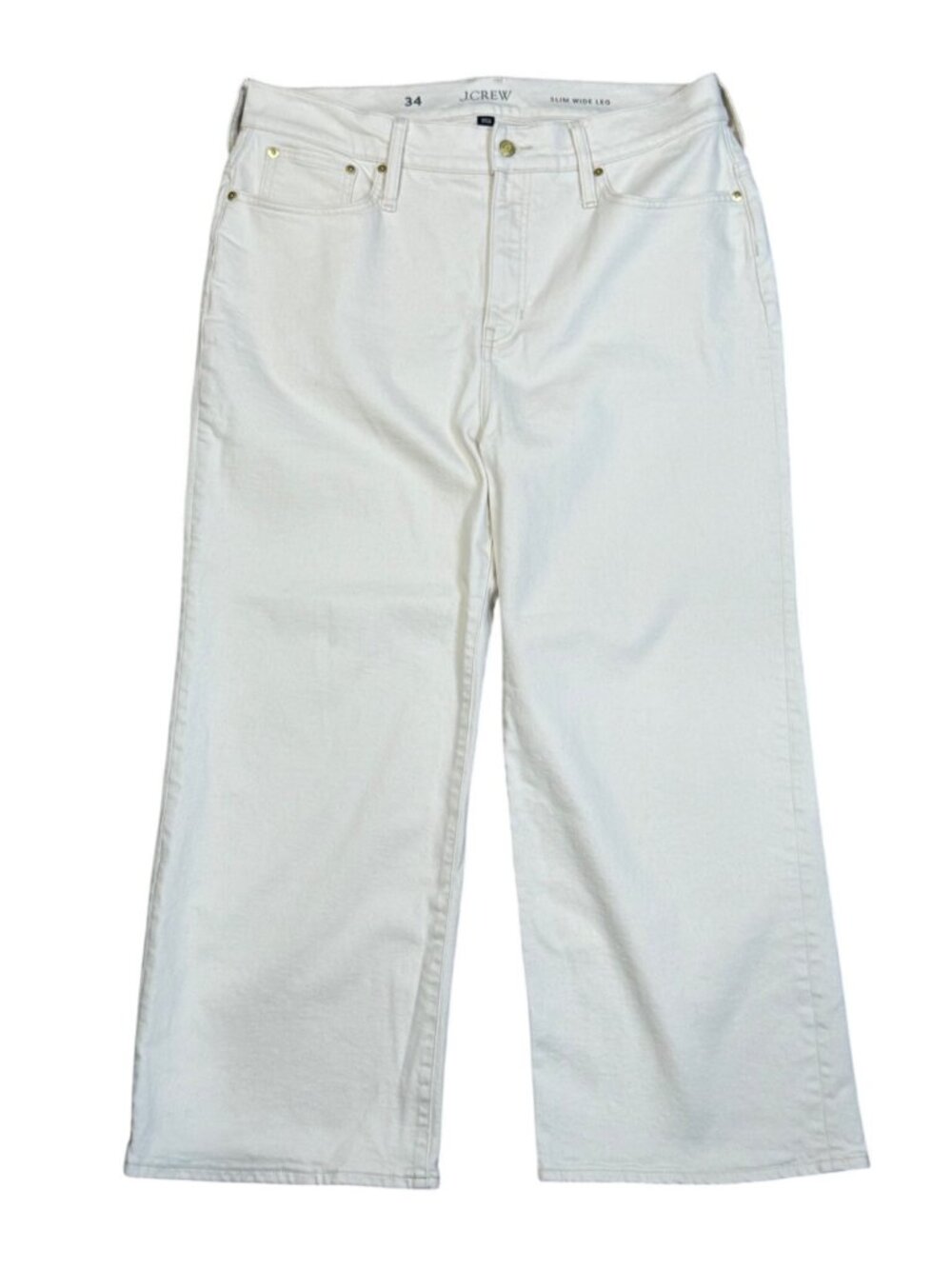 J.Crew Womens Slim Wide Leg Jean Ecru Cream Size 34 High Rise Stretch Denim